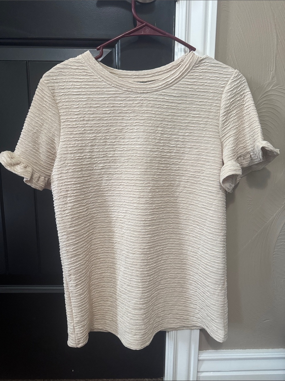 SHEIN Cream Textured Short Sleeve Tee